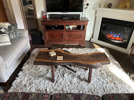 Gorgeously Patterned and Uniquely Shaped Live Edge Walnut Coffee Table or Media Console Table