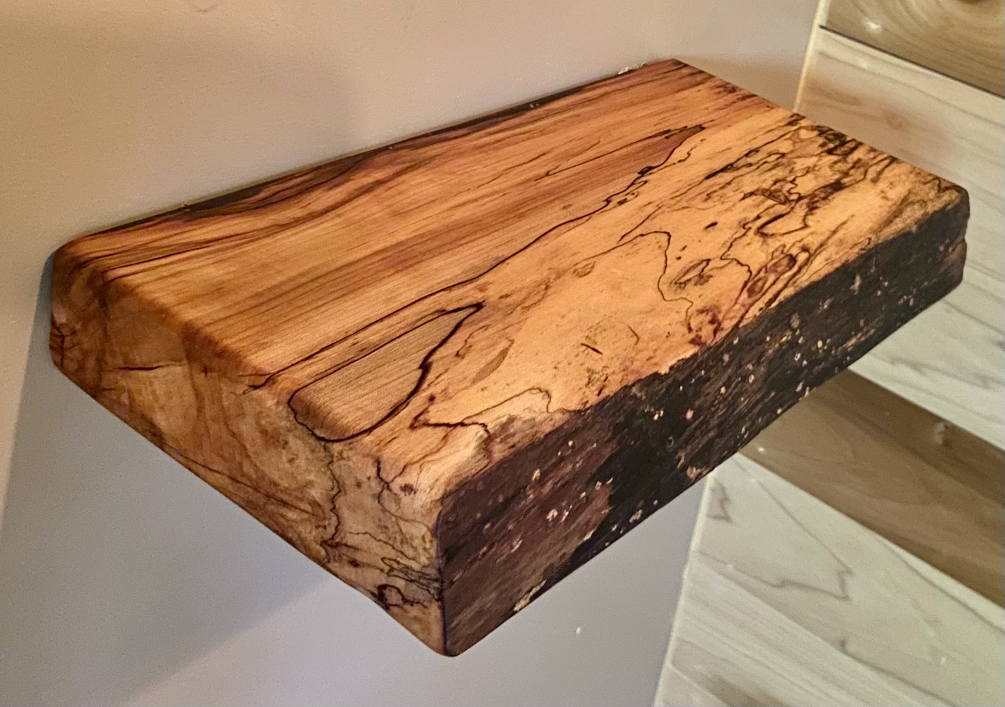 Set of 2 Small Live Edge Spalted Maple Floating Shelves|Rustic Farmhouse Wood Shelves|Live Edge Hanging Plant Shelves|Wood Display Shelves