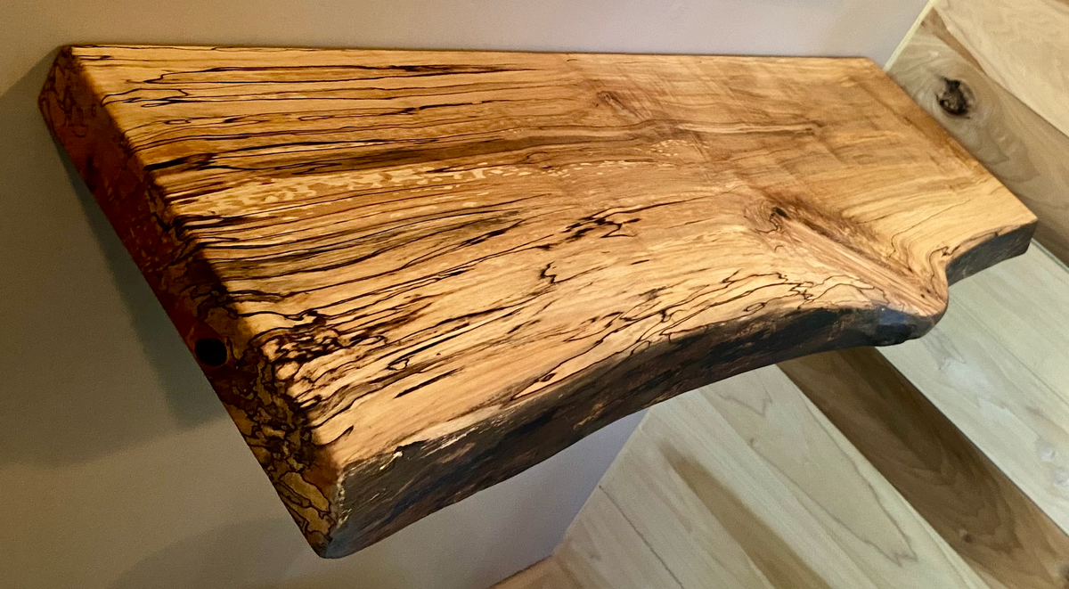 Custom Live Edge Spalted Maple Rustic Wood Floating Shelves|Ambrosia Maple Wood Wall Shelves