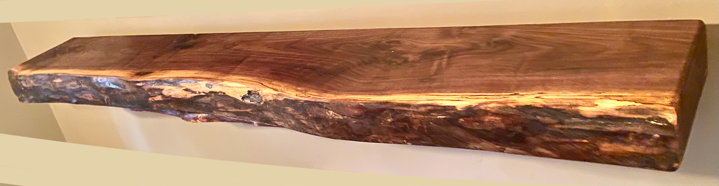 Stunning Live Edge Walnut Mantel