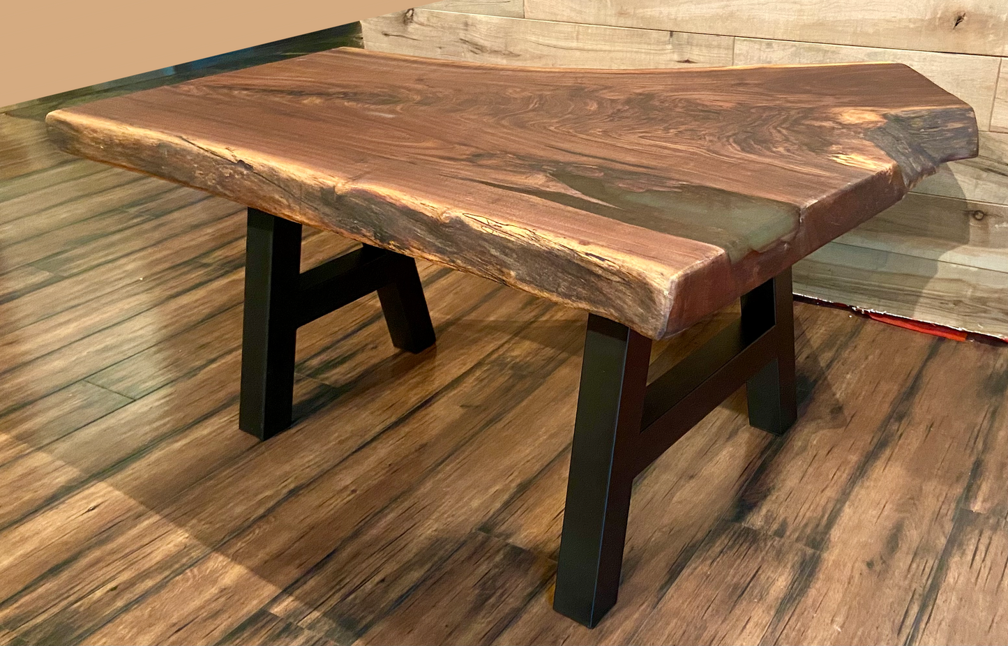 Naturally Curved Live Edge Forked Walnut Table
