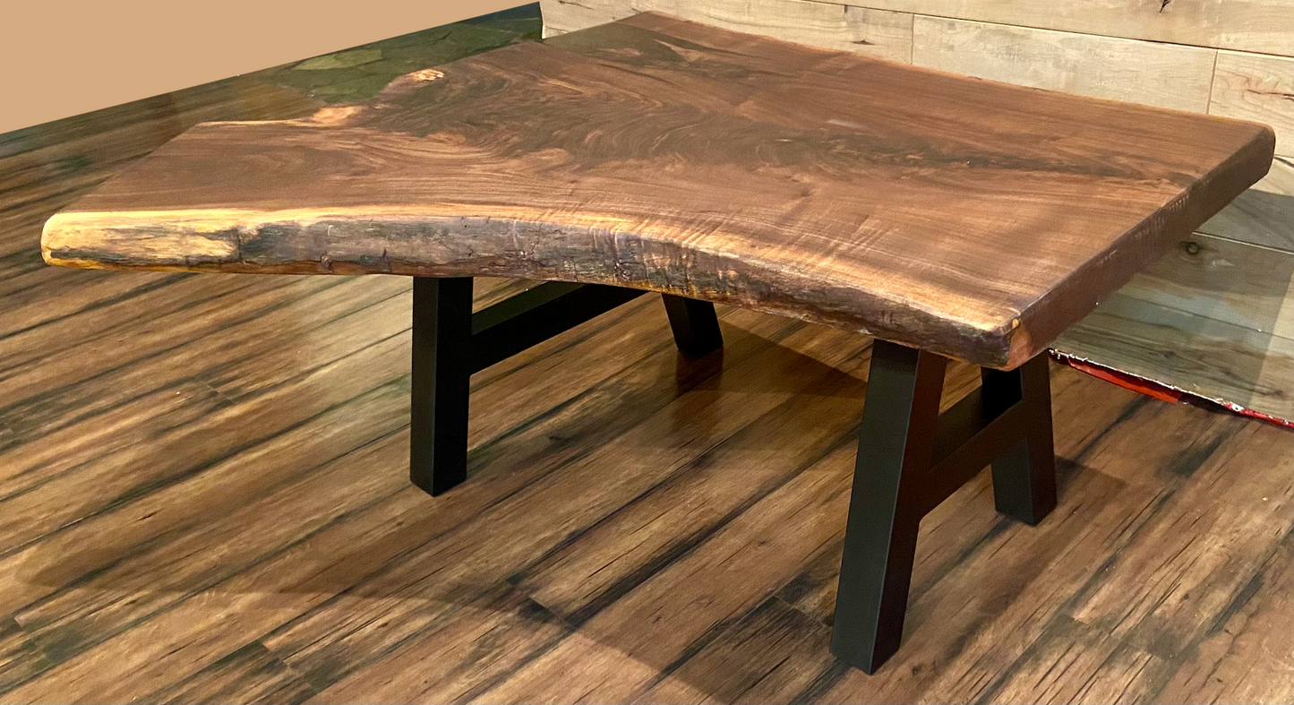 Naturally Curved Live Edge Forked Walnut Table