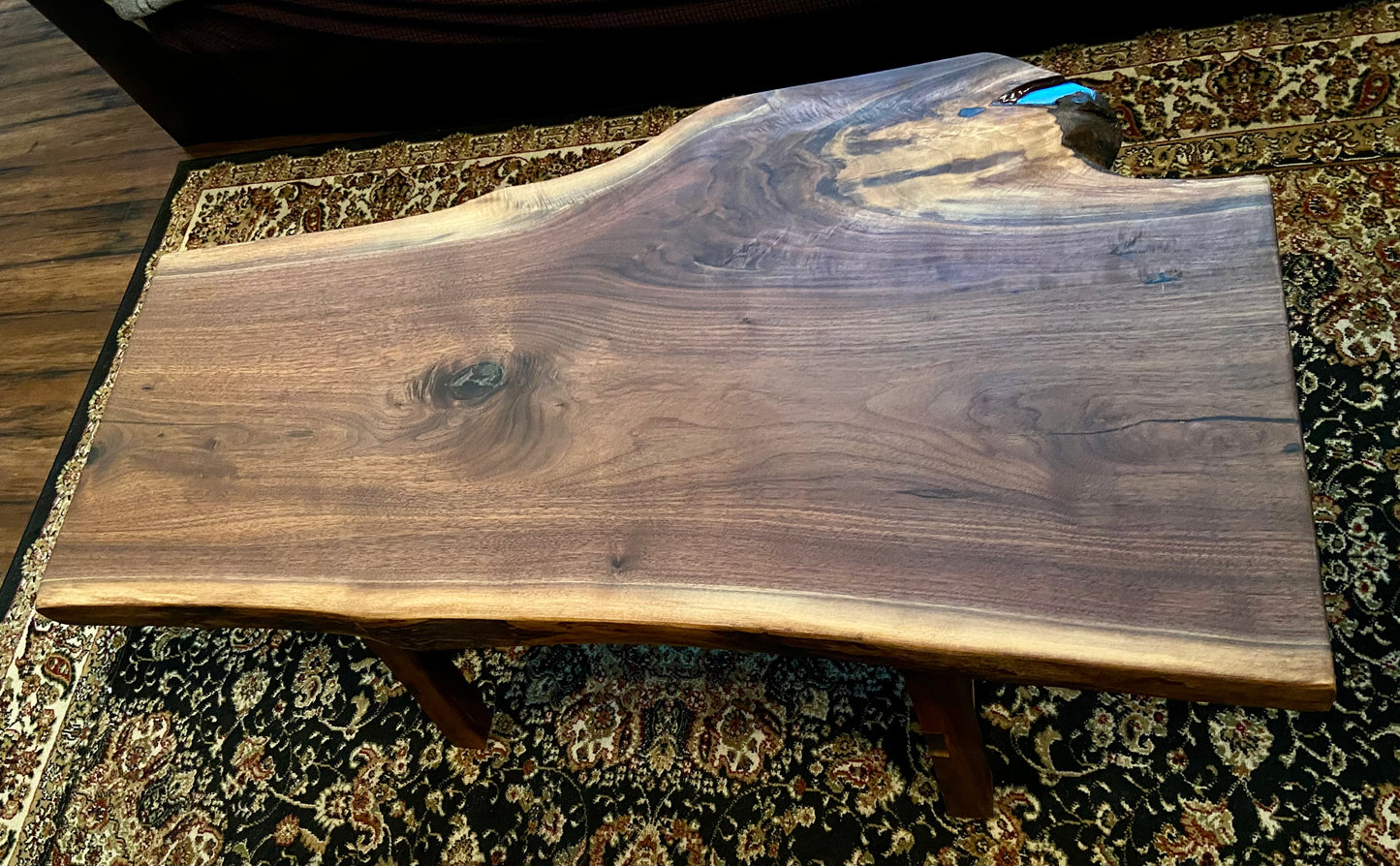 Forked Live Edge Walnut Wood Coffee Table|Rustic Wood Table