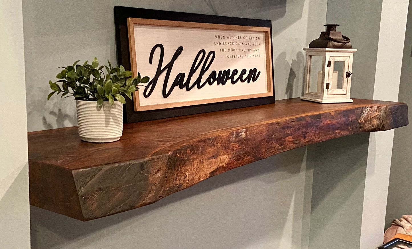 Beautiful Thick Live Edge Walnut Mantel