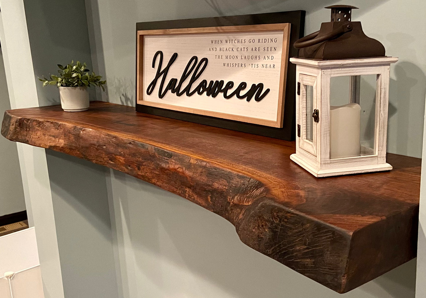 Beautiful Thick Live Edge Walnut Mantel