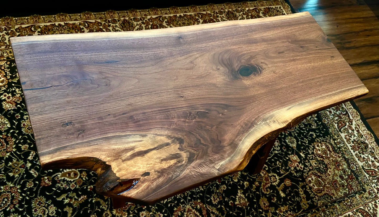 Forked Live Edge Walnut Wood Coffee Table|Rustic Wood Table