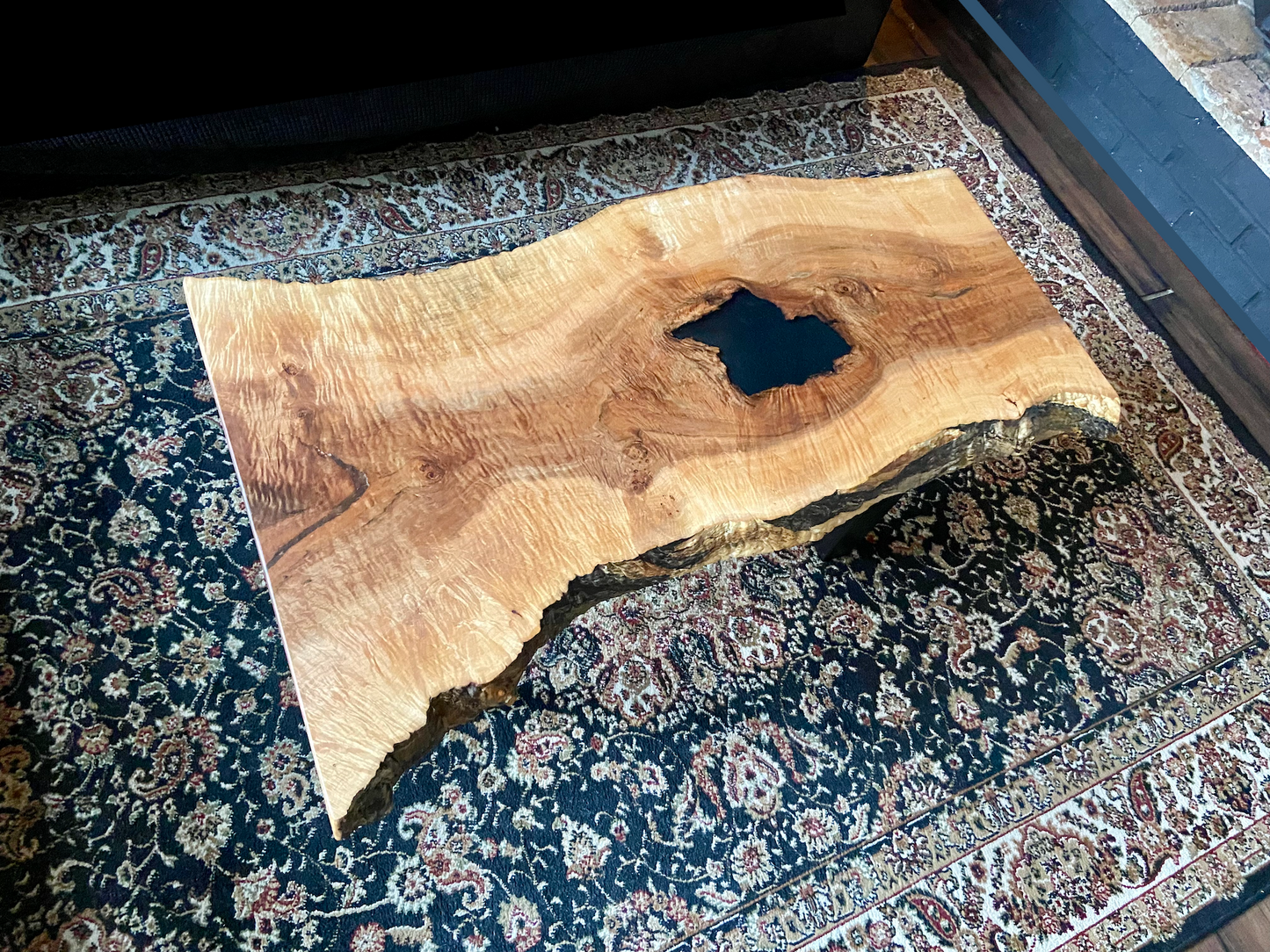 Live Edge Curly Maple Wood Accent Table|Smaller Live Edge Maple Coffee Table|Live Edge Rustic Display Table| Live Edge Maple Accent Table