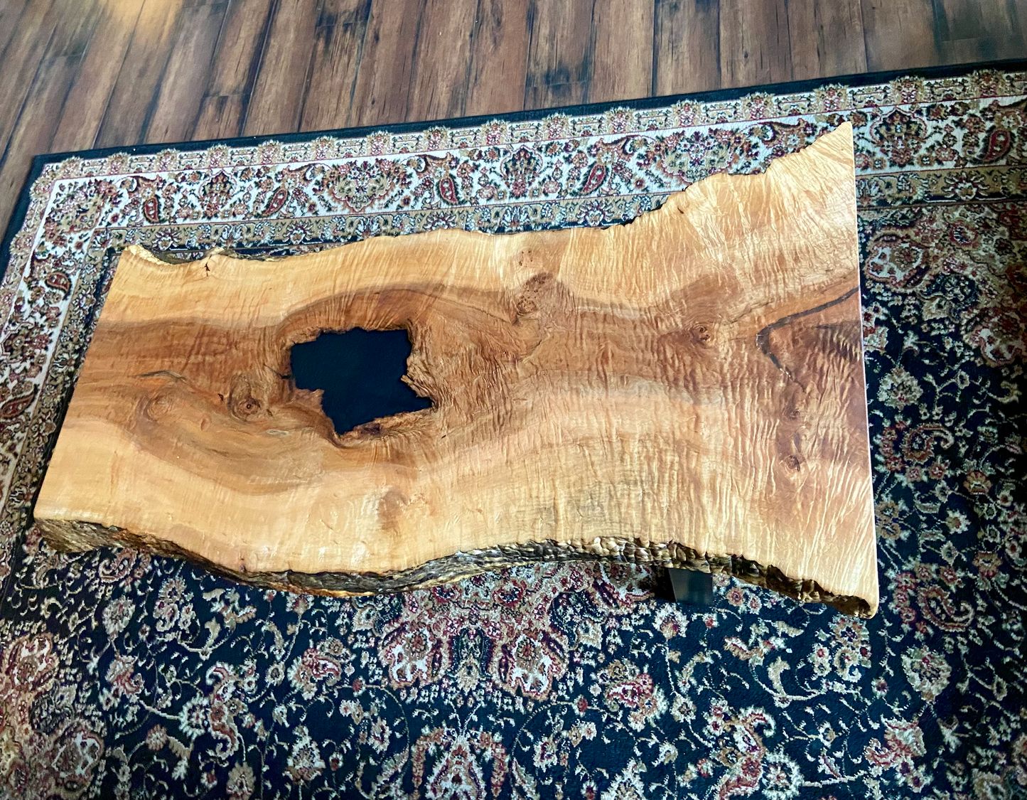 Live Edge Curly Maple Wood Accent Table|Smaller Live Edge Maple Coffee Table|Live Edge Rustic Display Table| Live Edge Maple Accent Table
