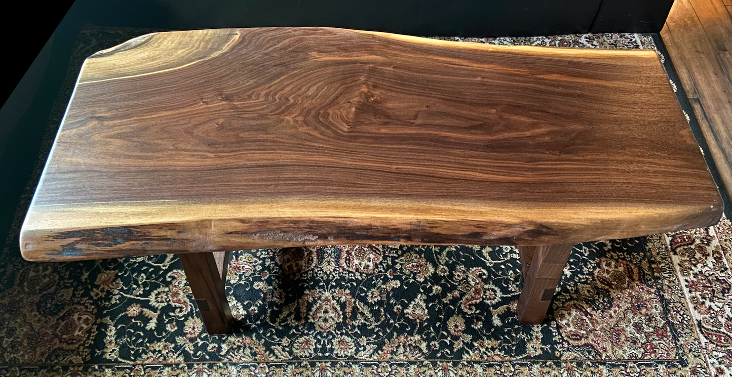 Beautifully Patterned Live Edge Walnut Table with Custom Walnut A-Legs