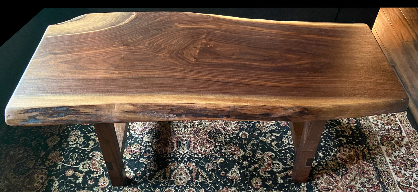 Beautifully Patterned Live Edge Walnut Table with Custom Walnut A-Legs