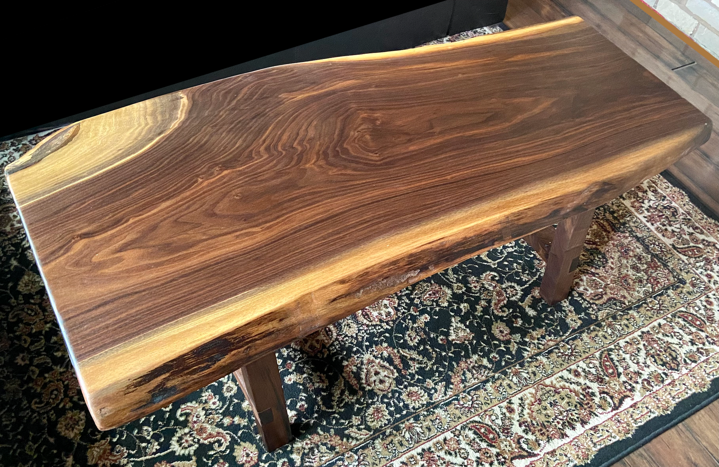 Beautifully Patterned Live Edge Walnut Table with Custom Walnut A-Legs