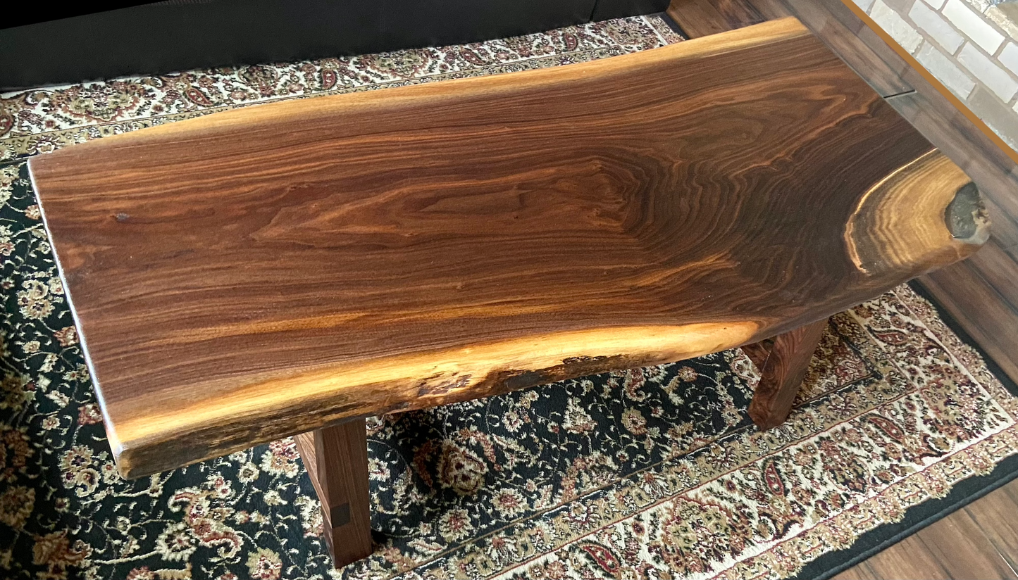 Beautifully Patterned Live Edge Walnut Table with Custom Walnut A-Legs