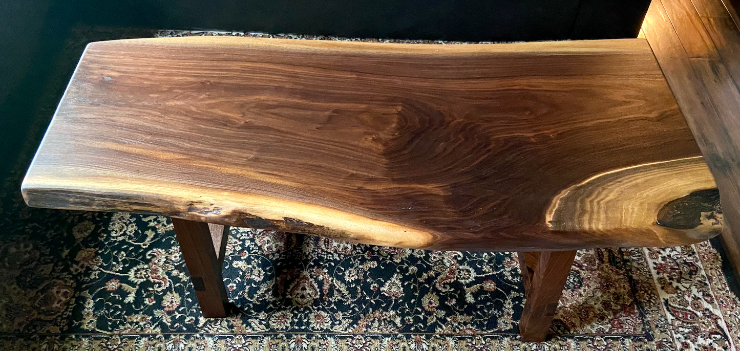 Beautifully Patterned Live Edge Walnut Table with Custom Walnut A-Legs