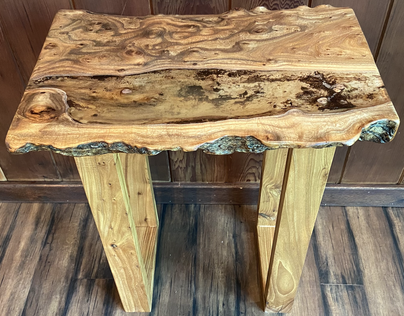 Live Edge Chestnut Burl Display Table with Clear Epoxy