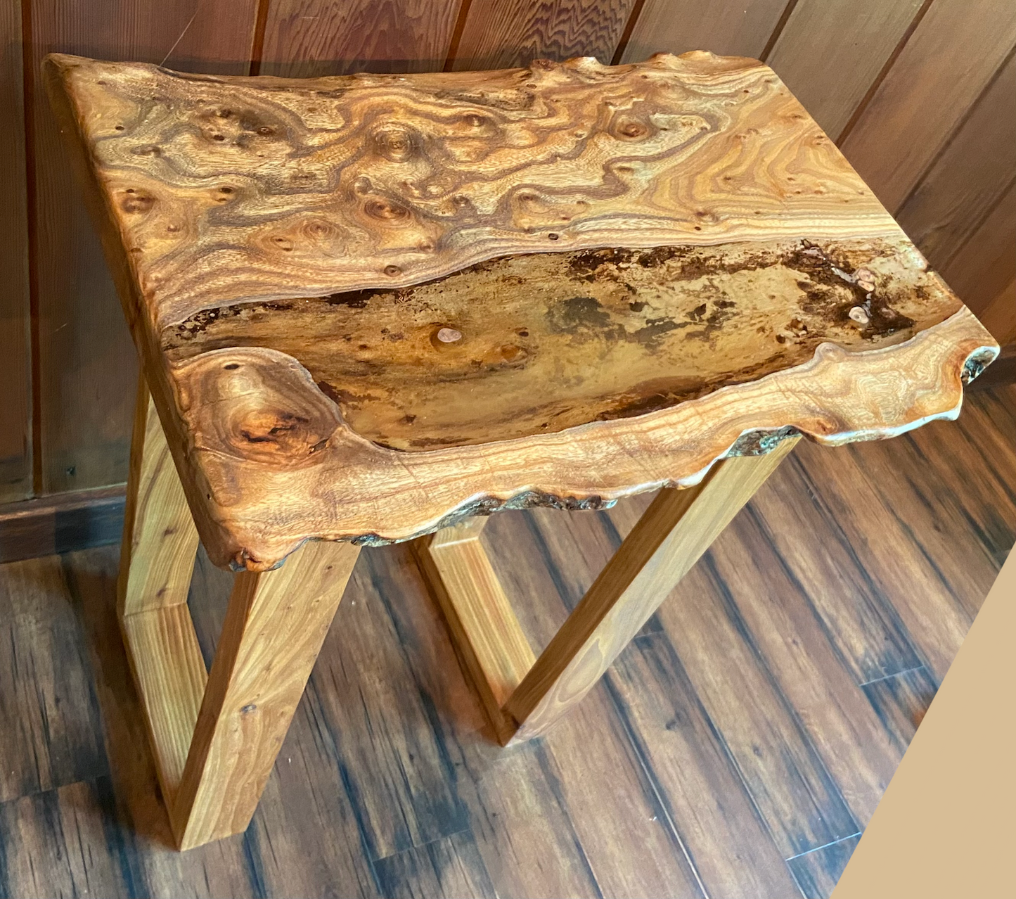 Live Edge Chestnut Burl Display Table with Clear Epoxy
