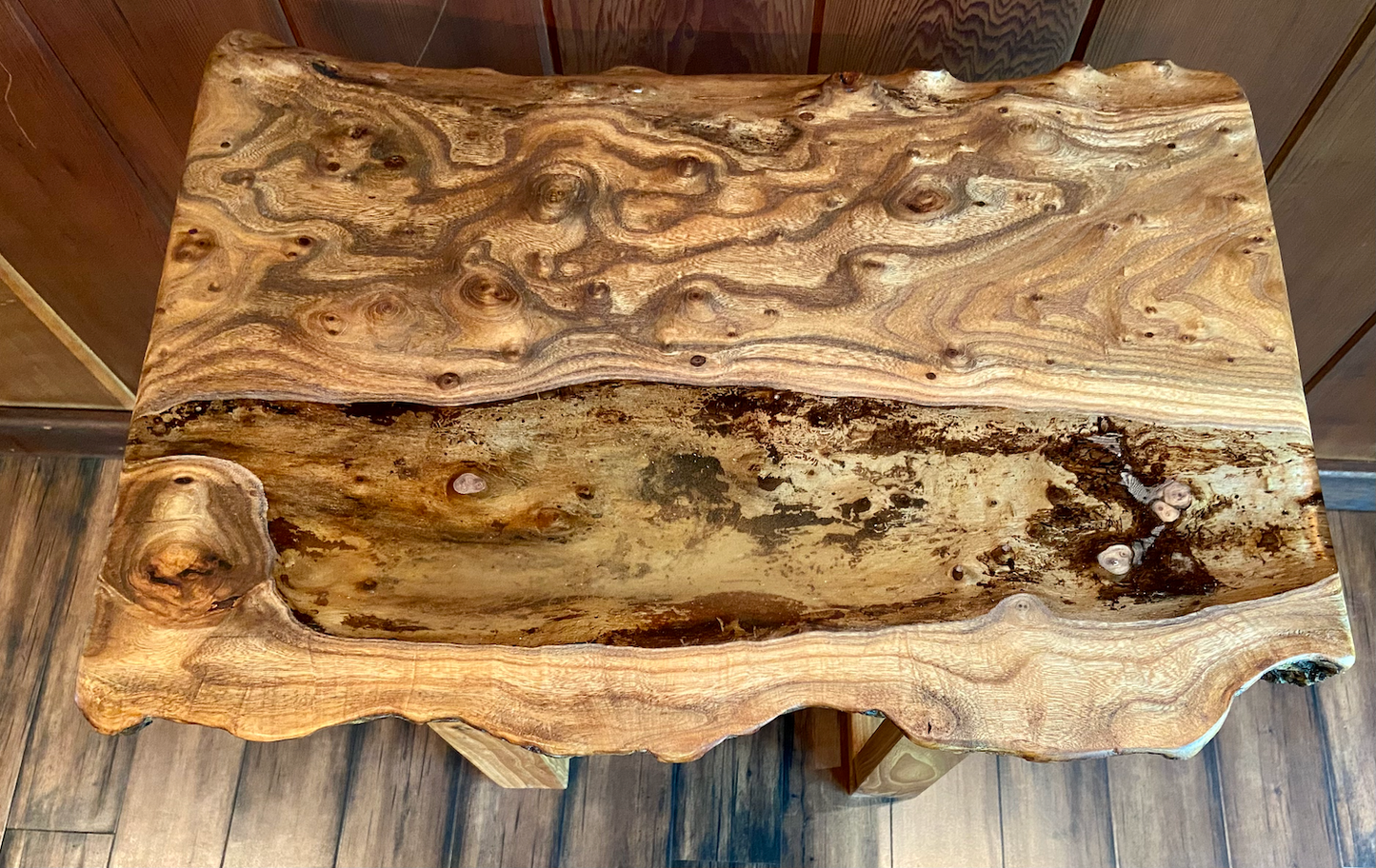 Live Edge Chestnut Burl Display Table with Clear Epoxy