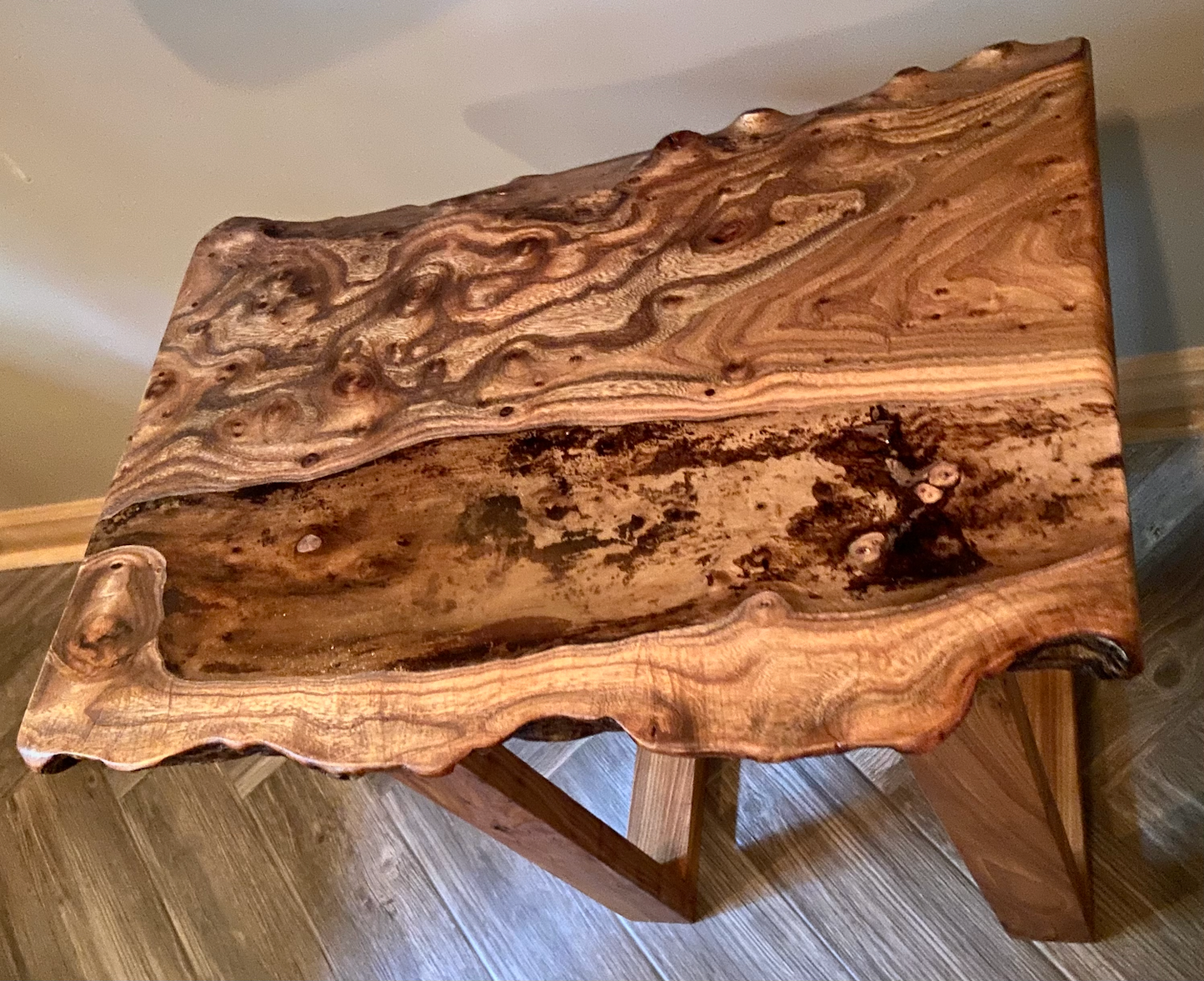 Live Edge Chestnut Burl Display Table with Clear Epoxy