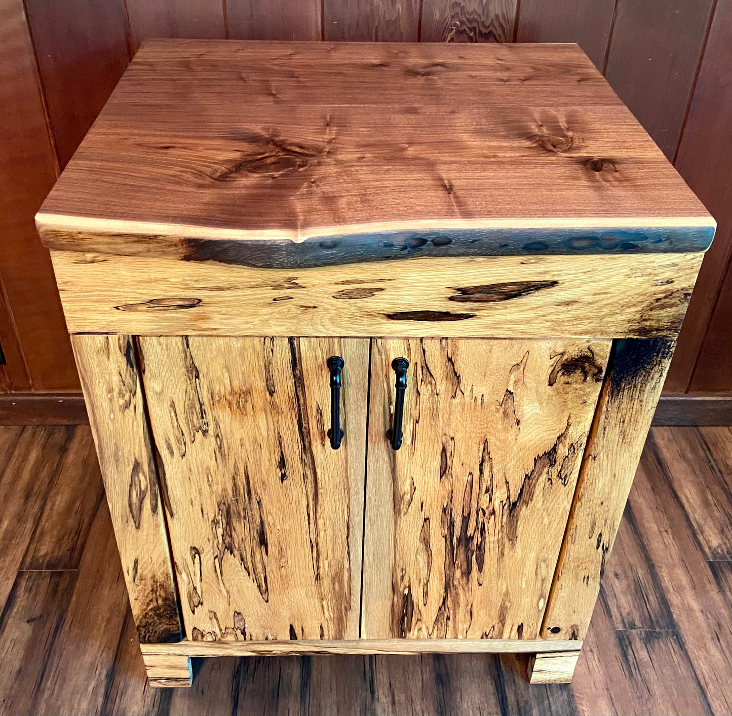 Spalted White Oak Vanity with Live Edge Walnut Top