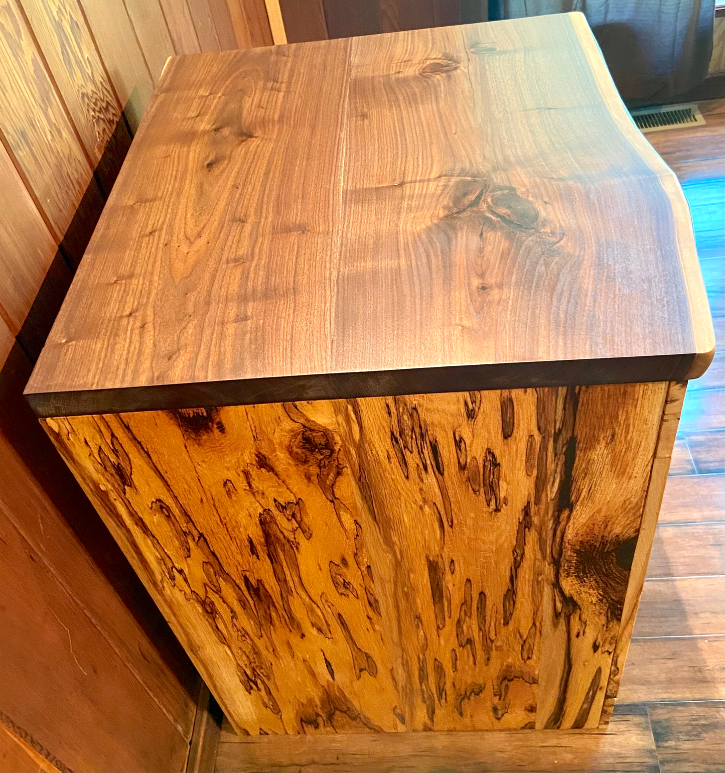 Spalted White Oak Vanity with Live Edge Walnut Top