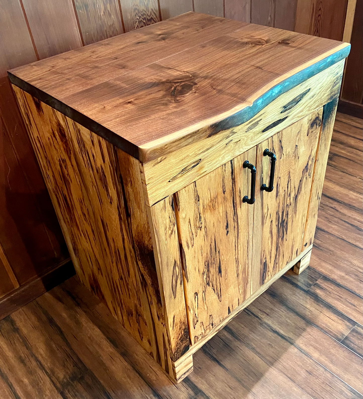 Spalted White Oak Vanity with Live Edge Walnut Top
