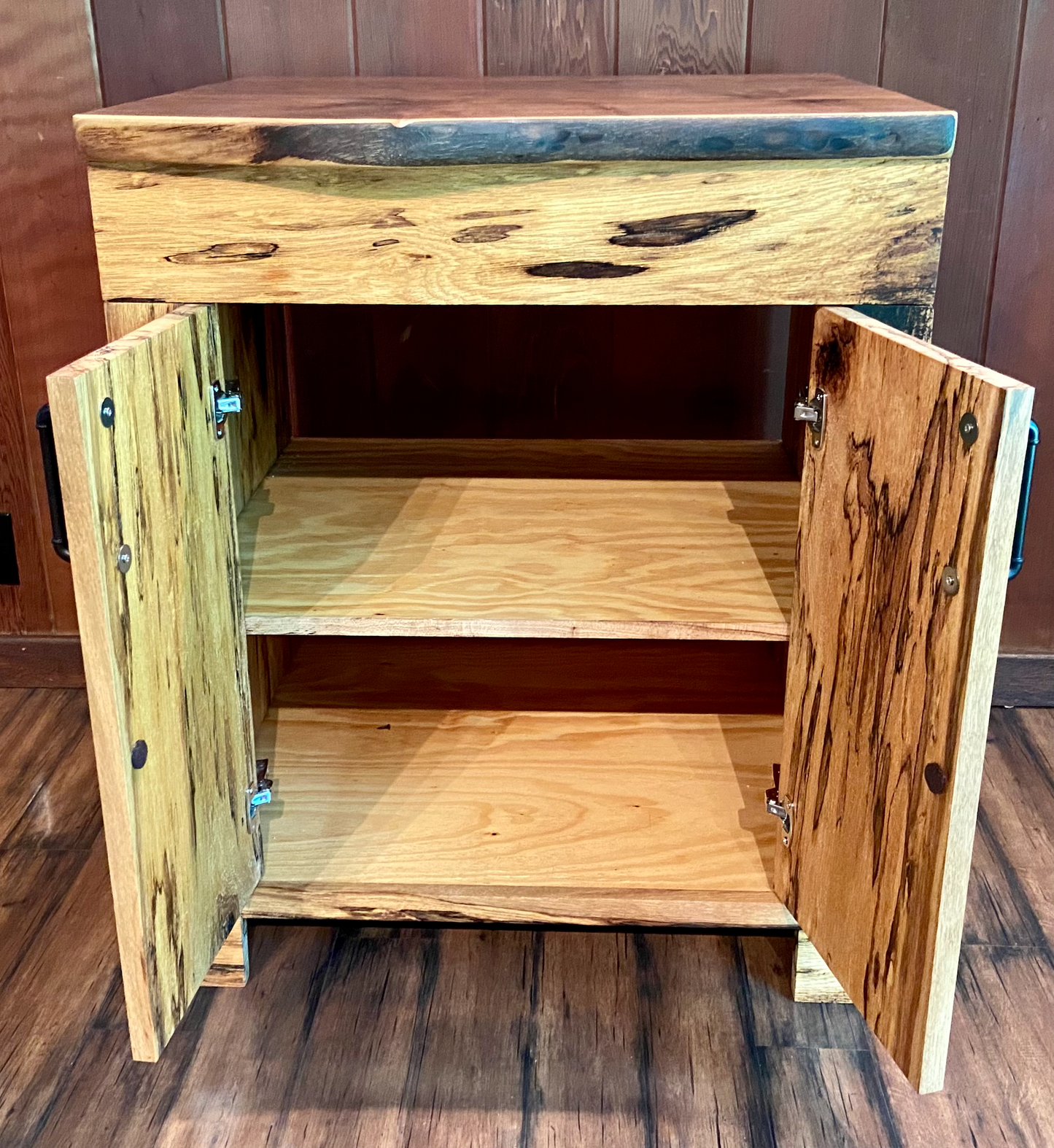 Spalted White Oak Vanity with Live Edge Walnut Top
