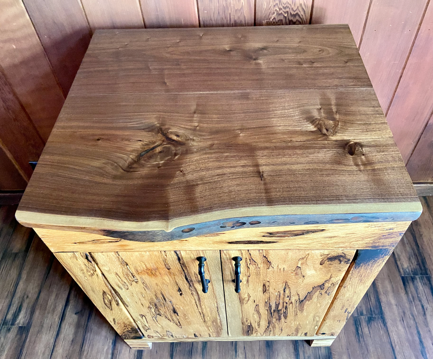 Spalted White Oak Vanity with Live Edge Walnut Top