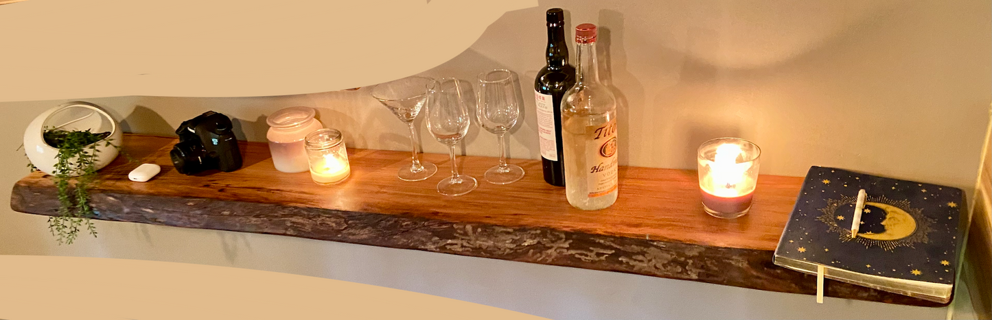 Long Live Edge Maple Sycamore Floating Shelf|Narrow Hanging Display Shelf|Rustic Natural Wood Live Edge Floating Shelf| Narrow Wood Shelf