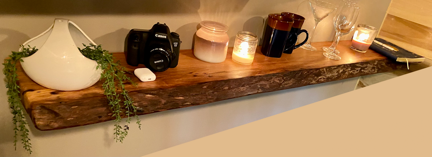 Long Live Edge Maple Sycamore Floating Shelf|Narrow Hanging Display Shelf|Rustic Natural Wood Live Edge Floating Shelf| Narrow Wood Shelf