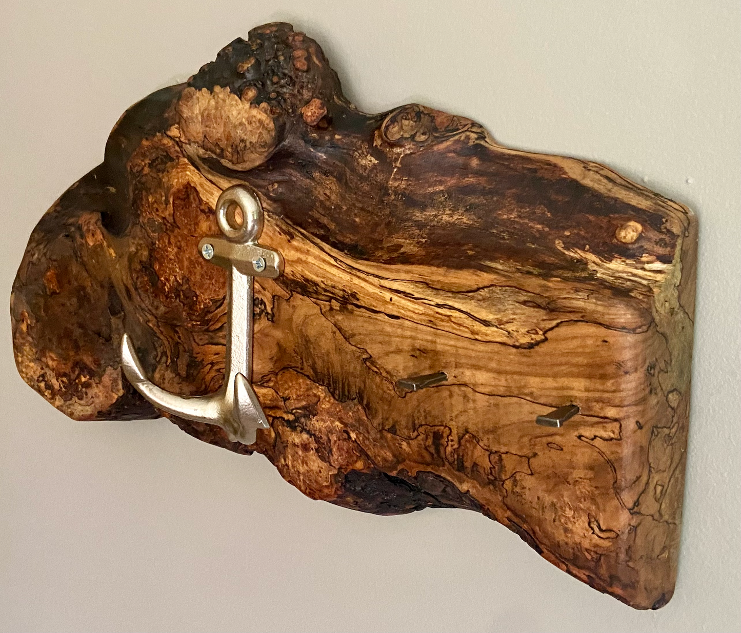 Ultra Unique Burl Maple Wall Organizer|Live Edge Mountable Key Holder|Entryway Organizer|Coat Hanger|Rustic Farmhouse Wood Towel Hook