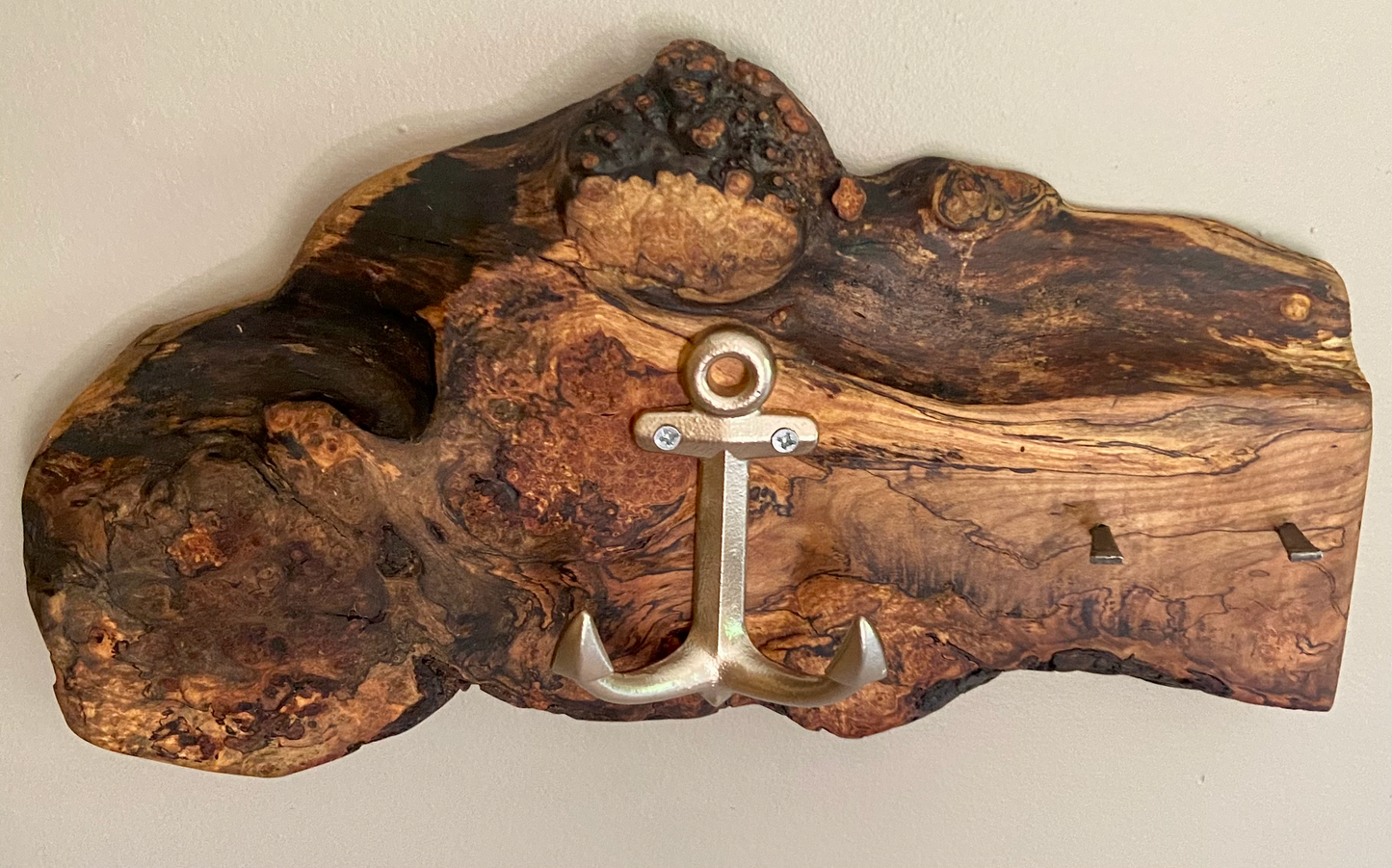 Ultra Unique Burl Maple Wall Organizer|Live Edge Mountable Key Holder|Entryway Organizer|Coat Hanger|Rustic Farmhouse Wood Towel Hook