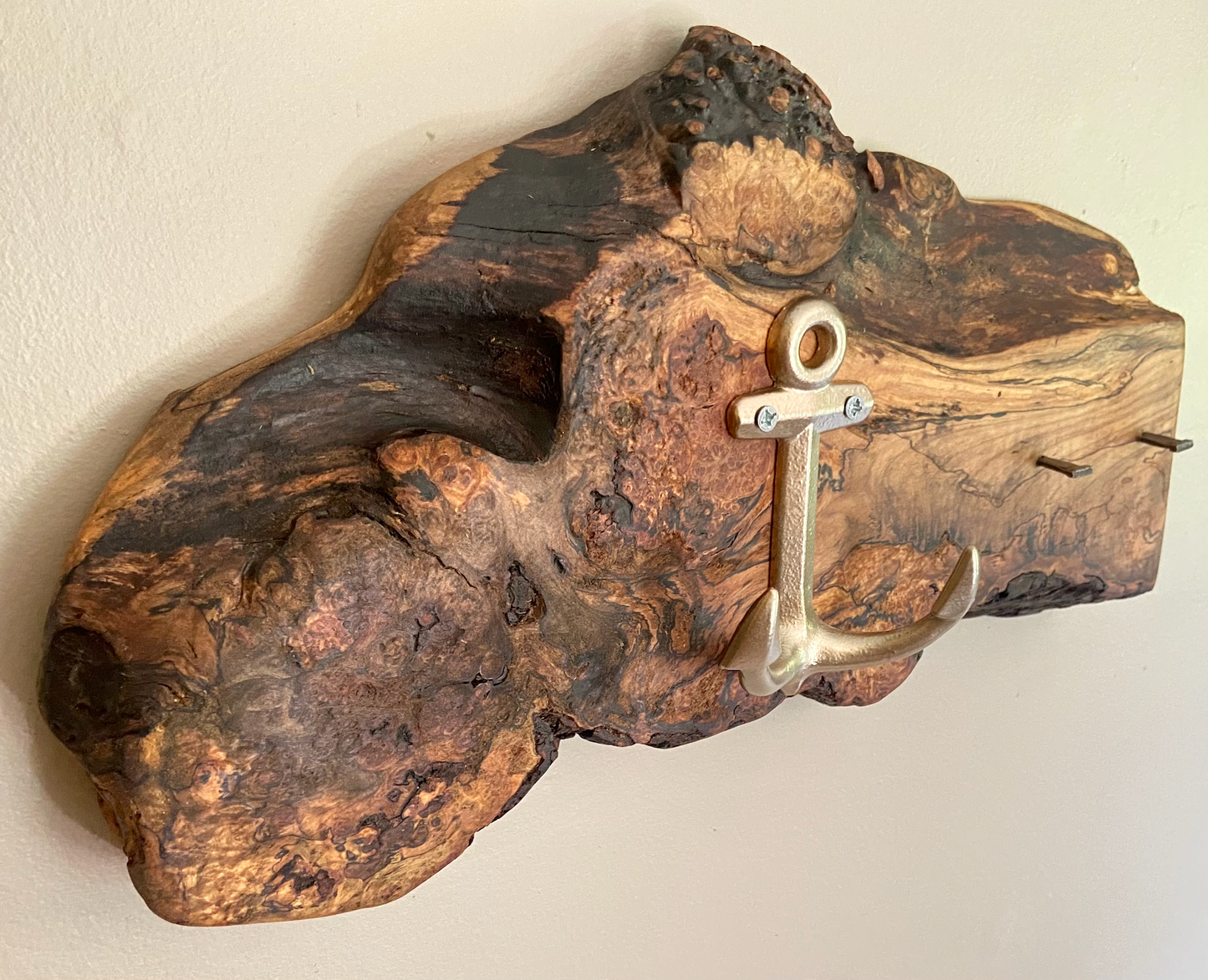 Ultra Unique Burl Maple Wall Organizer|Live Edge Mountable Key Holder|Entryway Organizer|Coat Hanger|Rustic Farmhouse Wood Towel Hook