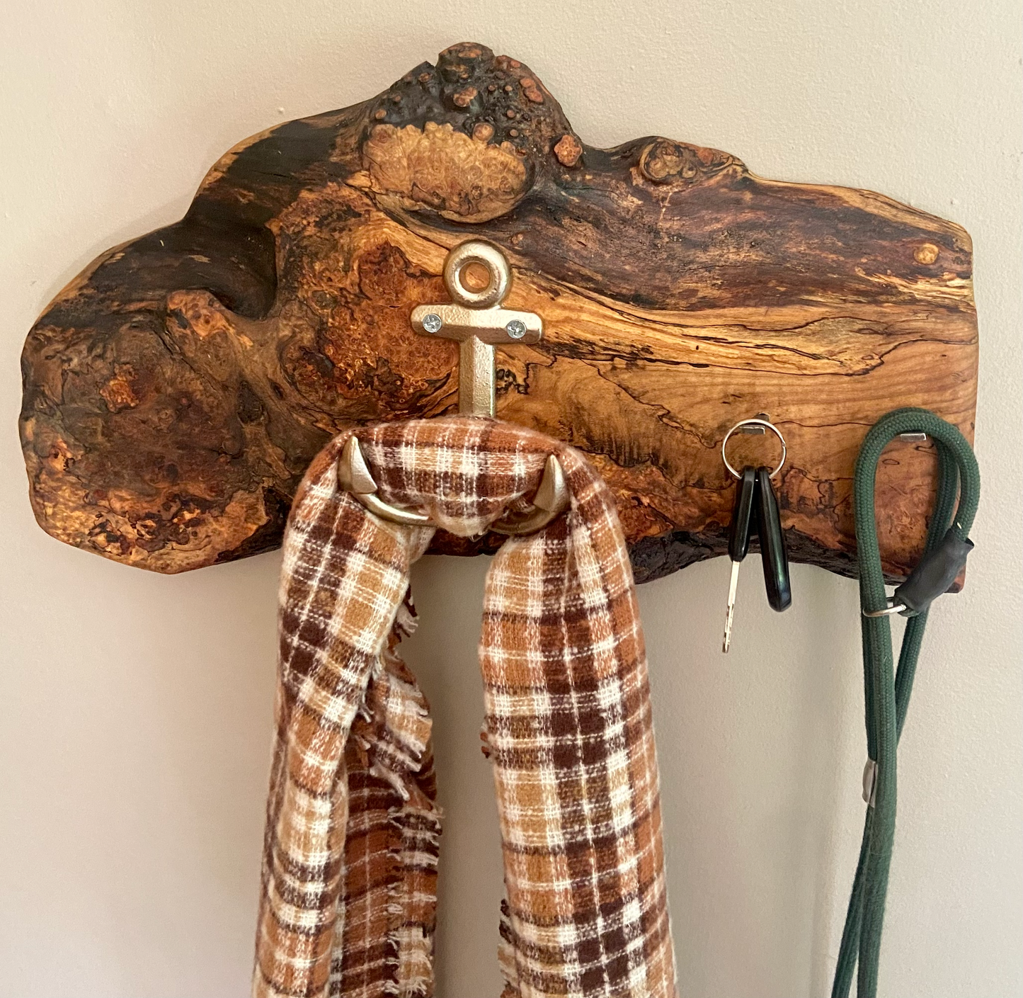 Ultra Unique Burl Maple Wall Organizer|Live Edge Mountable Key Holder|Entryway Organizer|Coat Hanger|Rustic Farmhouse Wood Towel Hook