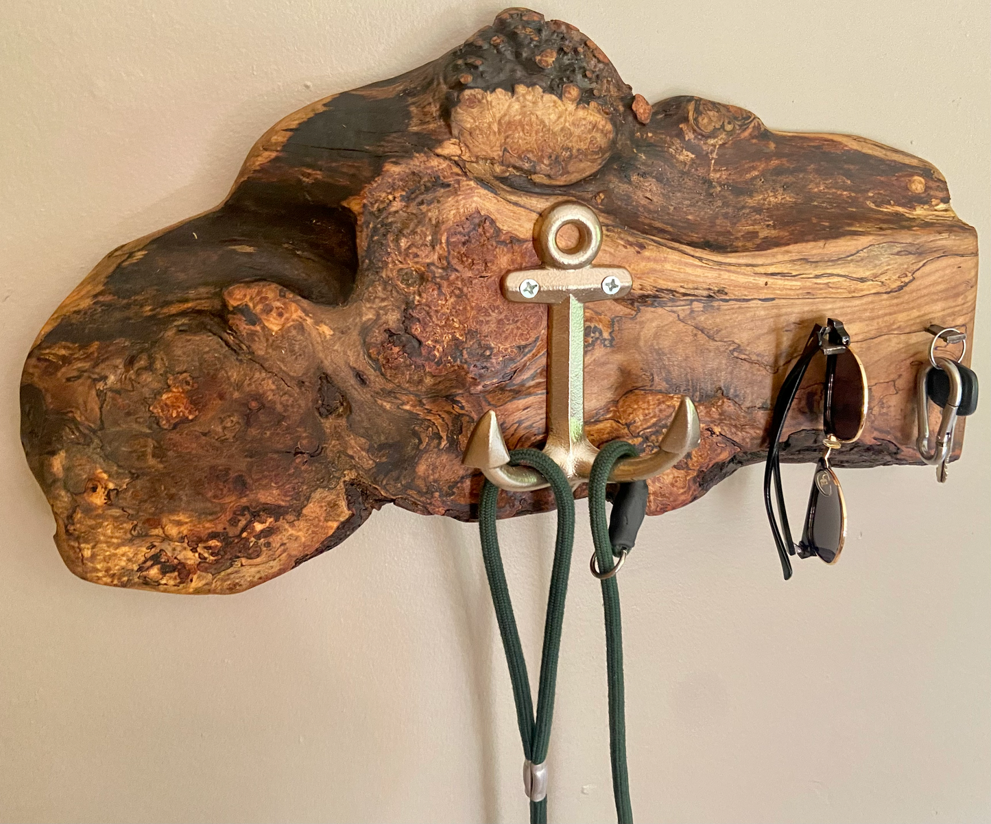 Ultra Unique Burl Maple Wall Organizer|Live Edge Mountable Key Holder|Entryway Organizer|Coat Hanger|Rustic Farmhouse Wood Towel Hook