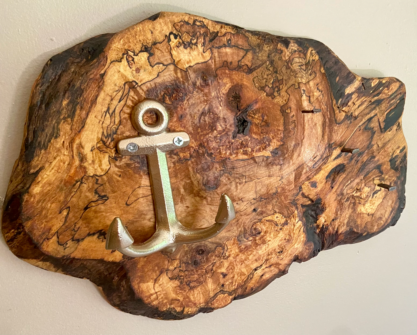 Spalted Burl Maple Rustic Live Edge Mountable Wall Hooks|Wall Organizer|Key Holder|Entryway Organizer|Coat Hanger|Rustic Wood Coat Hook