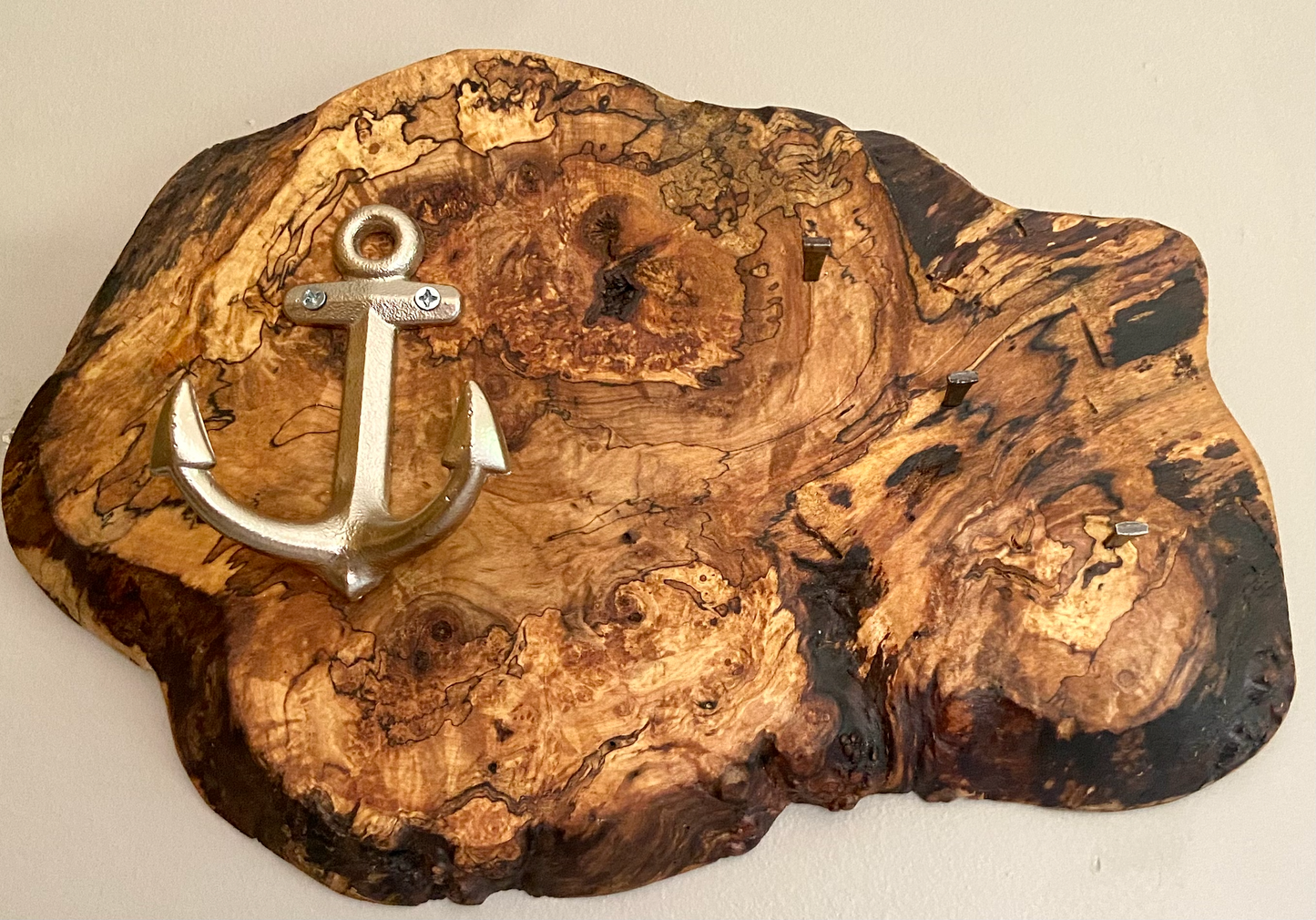 Spalted Burl Maple Rustic Live Edge Mountable Wall Hooks|Wall Organizer|Key Holder|Entryway Organizer|Coat Hanger|Rustic Wood Coat Hook
