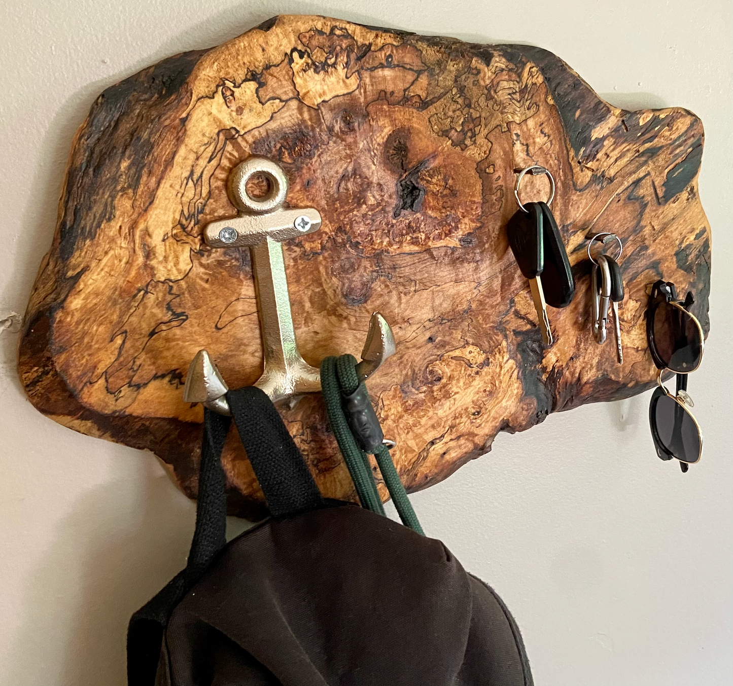 Spalted Burl Maple Rustic Live Edge Mountable Wall Hooks|Wall Organizer|Key Holder|Entryway Organizer|Coat Hanger|Rustic Wood Coat Hook