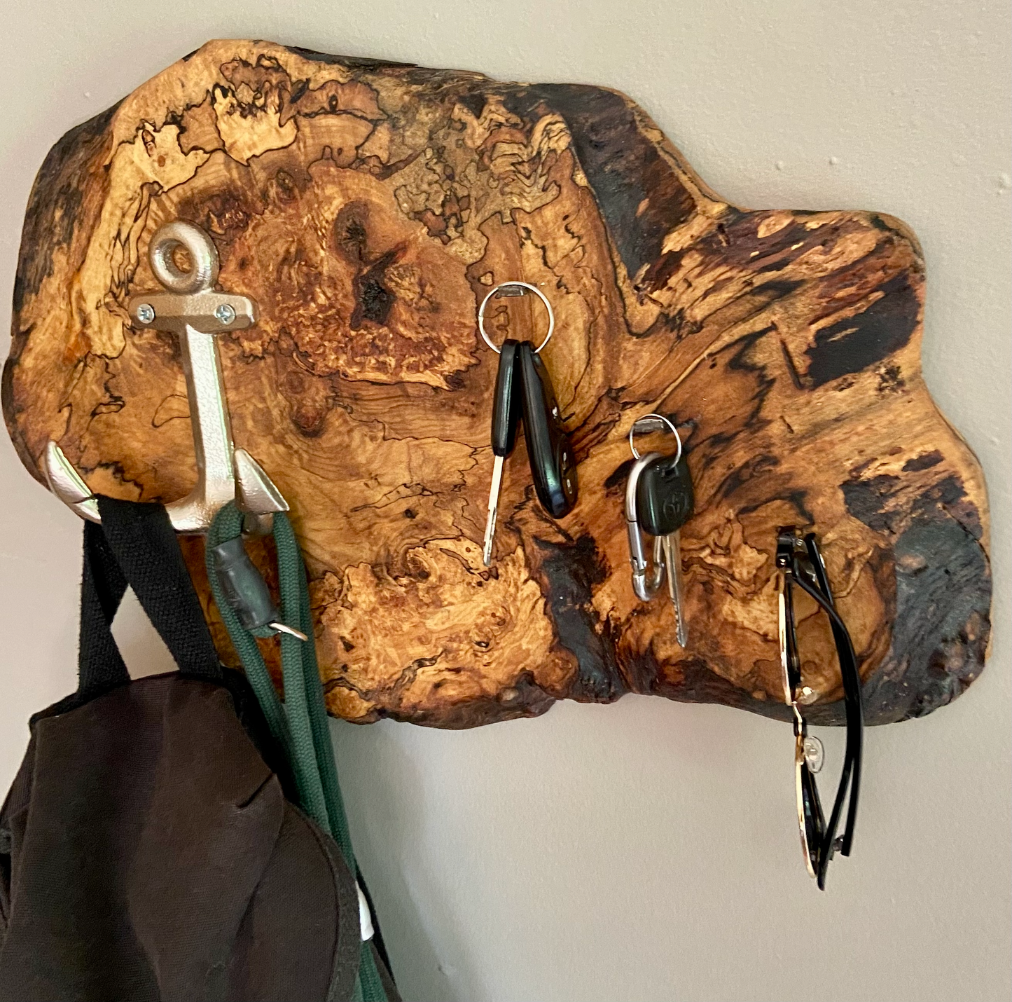 Spalted Burl Maple Rustic Live Edge Mountable Wall Hooks|Wall Organizer|Key Holder|Entryway Organizer|Coat Hanger|Rustic Wood Coat Hook