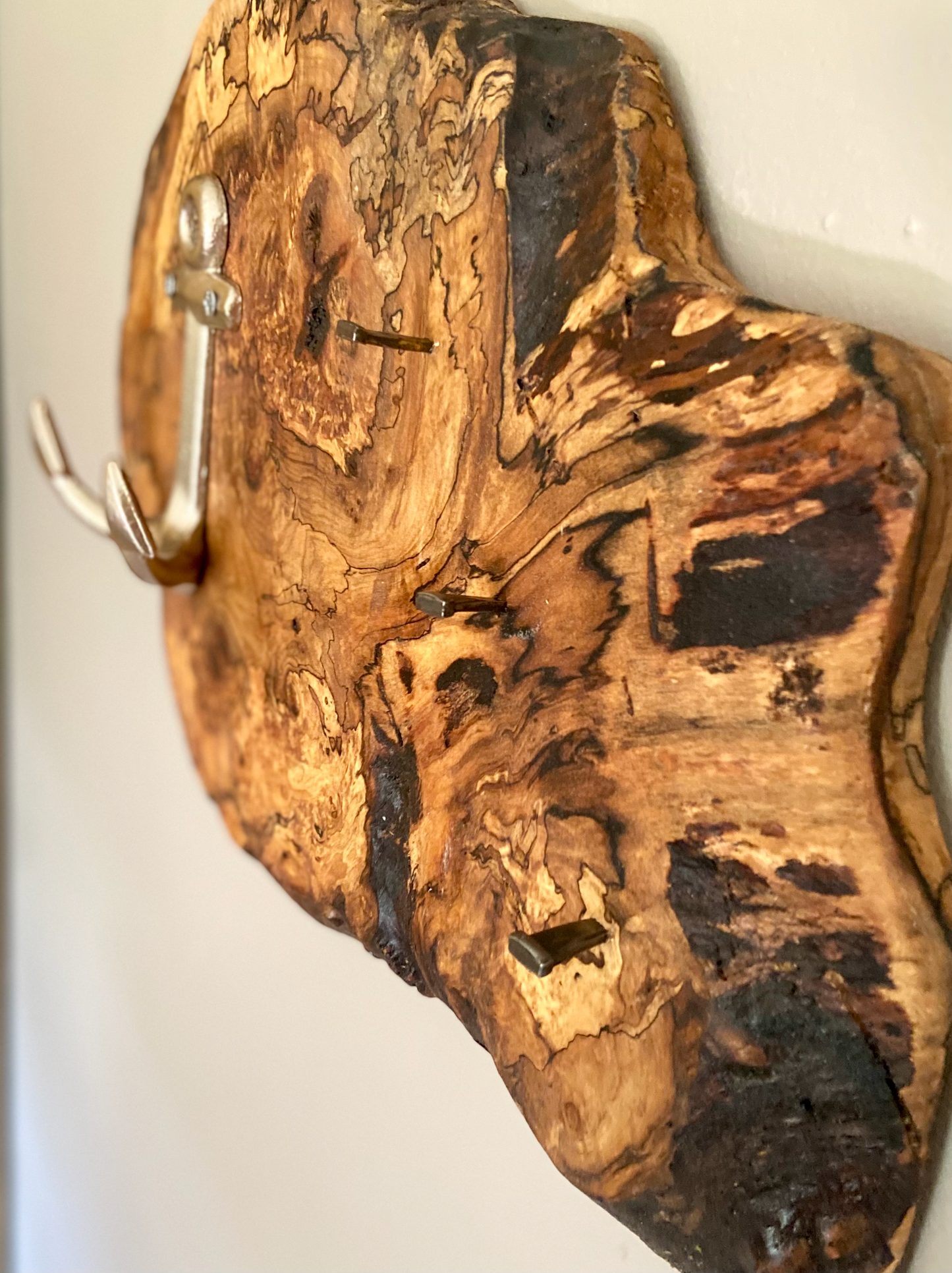 Spalted Burl Maple Rustic Live Edge Mountable Wall Hooks|Wall Organizer|Key Holder|Entryway Organizer|Coat Hanger|Rustic Wood Coat Hook
