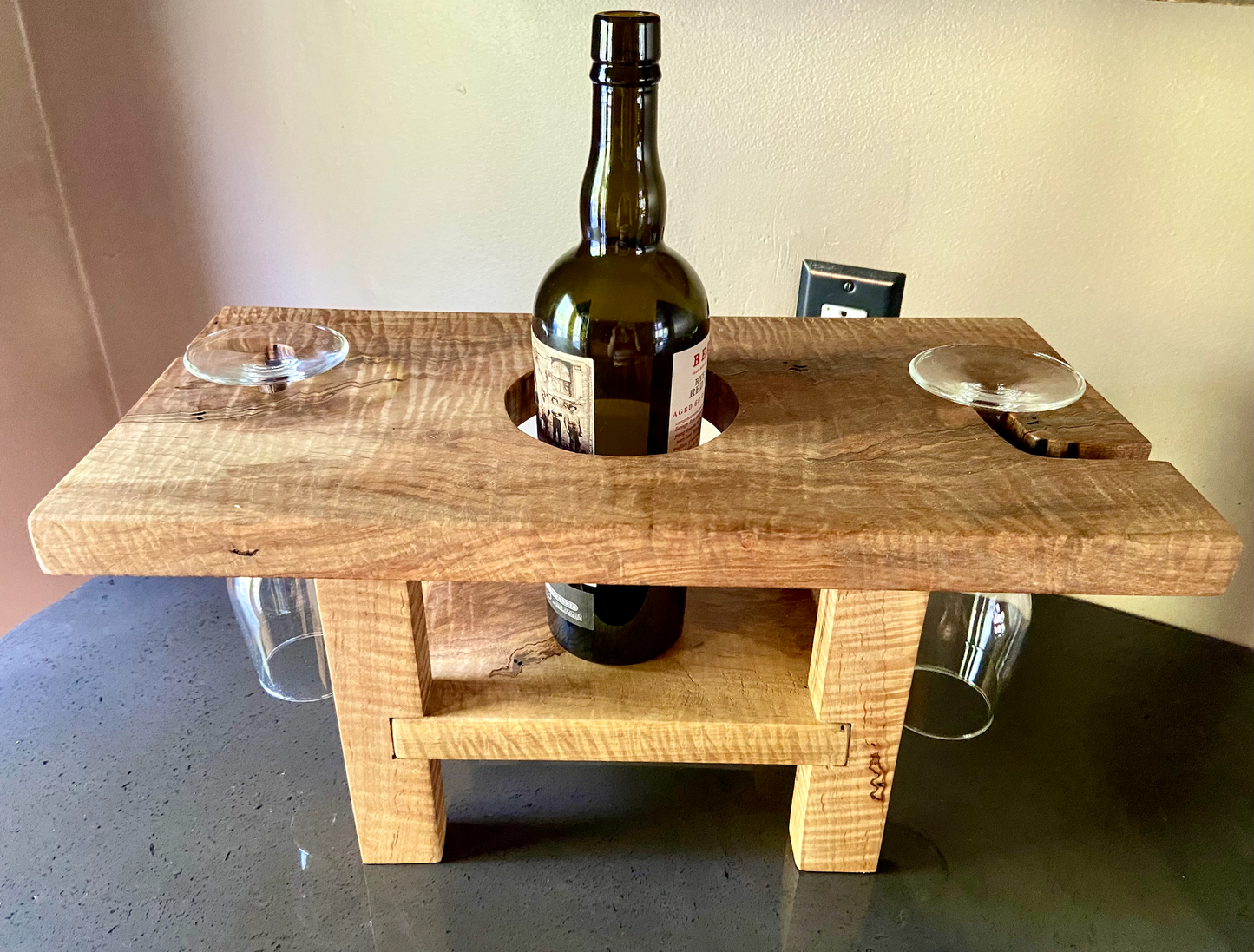 Curly Maple Free Standing Wine Glass & Bottle Holder|Counter Wine Rack|Rustic Industrial Custom Bar Storage|Home Bar Gift Idea|Kitchen Decor