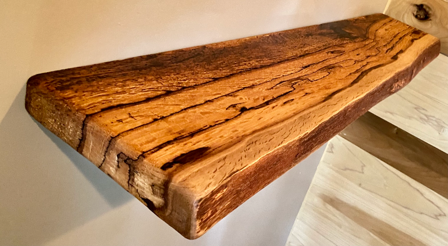 Set of 2 Live Edge Spalted White Oak Narrow Floating Display Shelves| Natural White Oak Wood Hanging Display Shelves|Rustic Farmhouse Decor