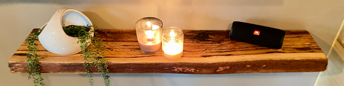 Set of 2 Live Edge Spalted White Oak Narrow Floating Display Shelves| Natural White Oak Wood Hanging Display Shelves|Rustic Farmhouse Decor