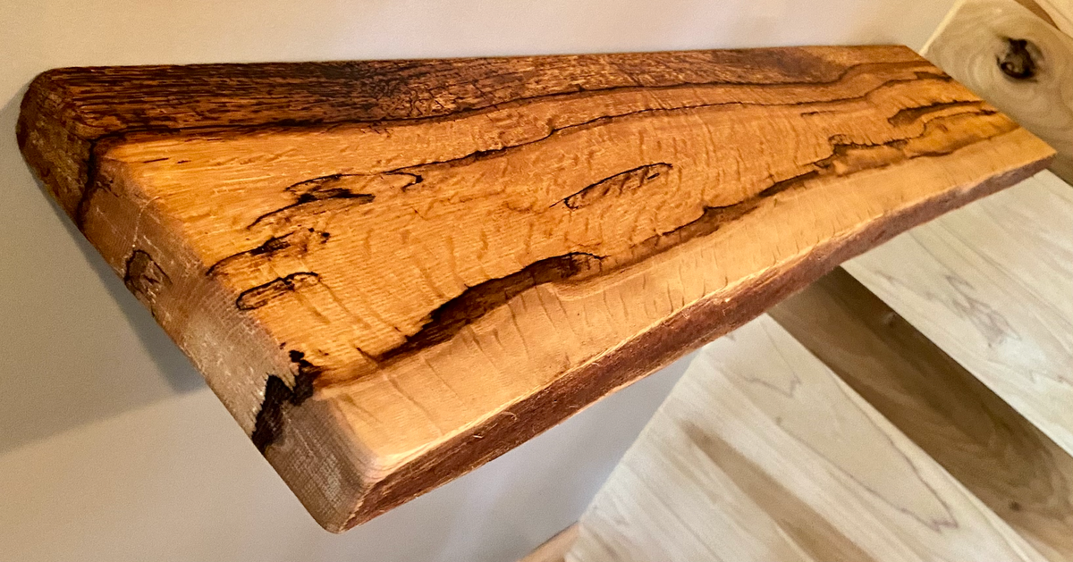 Set of 2 Live Edge Spalted White Oak Narrow Floating Display Shelves| Natural White Oak Wood Hanging Display Shelves|Rustic Farmhouse Decor