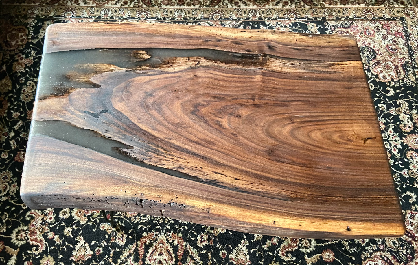 Live Edge Black Walnut Coffee Table with Stormy Gray Epoxy