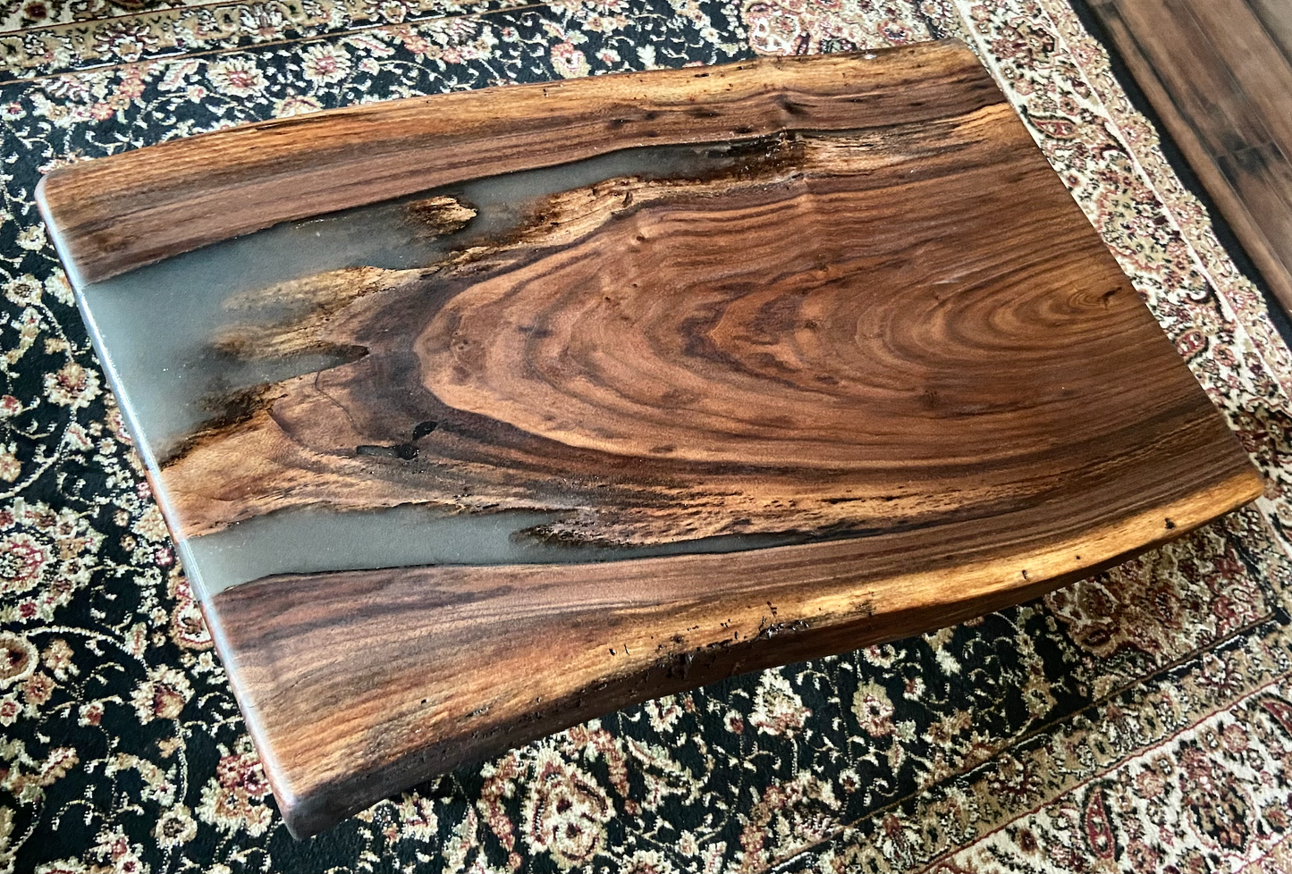 Live Edge Black Walnut Coffee Table with Stormy Gray Epoxy