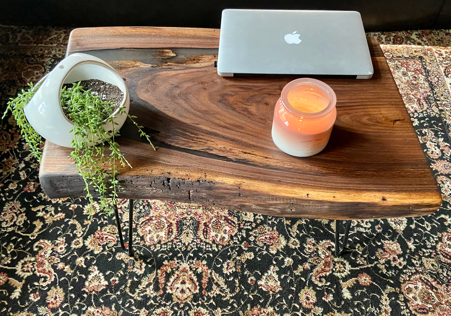 Live Edge Black Walnut Coffee Table with Stormy Gray Epoxy