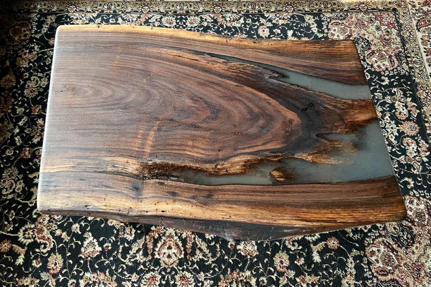 Live Edge Black Walnut Coffee Table with Stormy Gray Epoxy