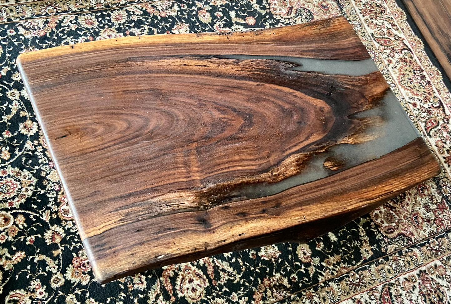 Live Edge Black Walnut Coffee Table with Stormy Gray Epoxy