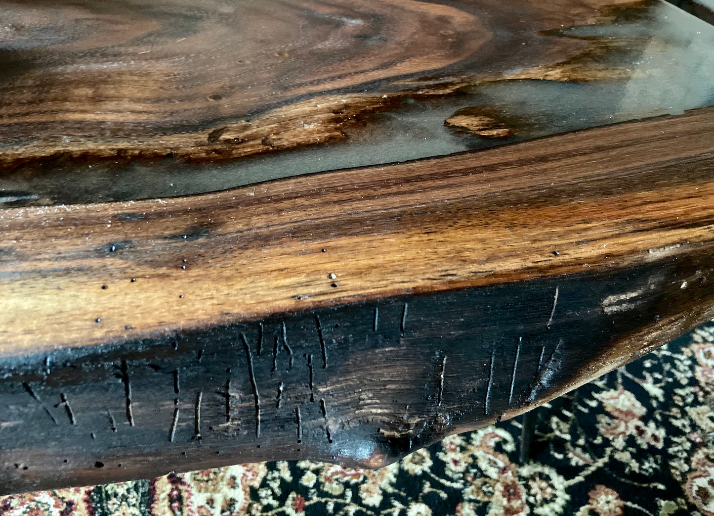 Live Edge Black Walnut Coffee Table with Stormy Gray Epoxy