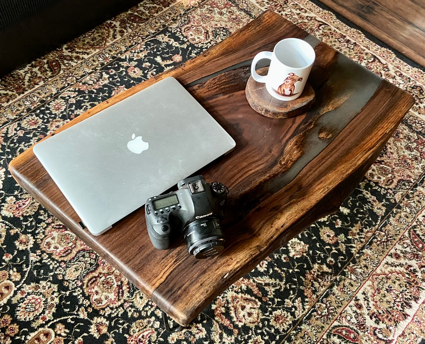 Live Edge Black Walnut Coffee Table with Stormy Gray Epoxy