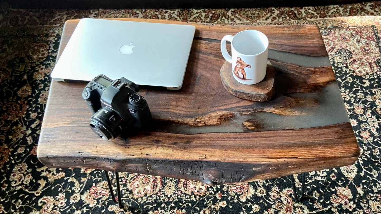 Live Edge Black Walnut Coffee Table with Stormy Gray Epoxy